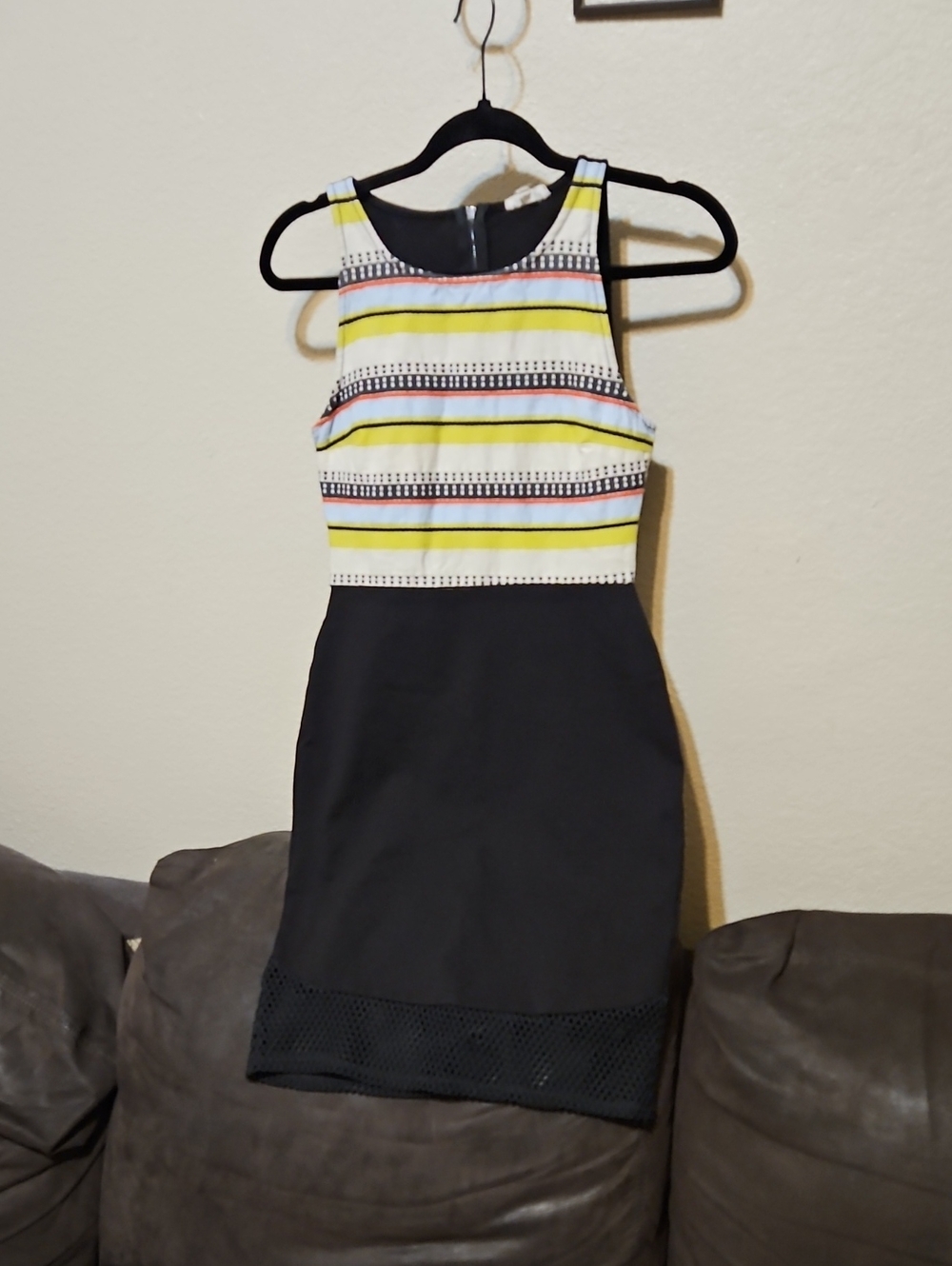 Weston Wear Black Skirt Two-Tone Striped Bodice Mini Dress